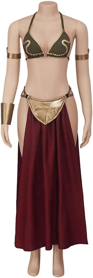 재고 있음 슬레이브 프린세스 레이아 코스프레 의상 캐리 피셔 레이아 섹시 브라 쇼츠 스커트 수트 할로윈 카니발 의상