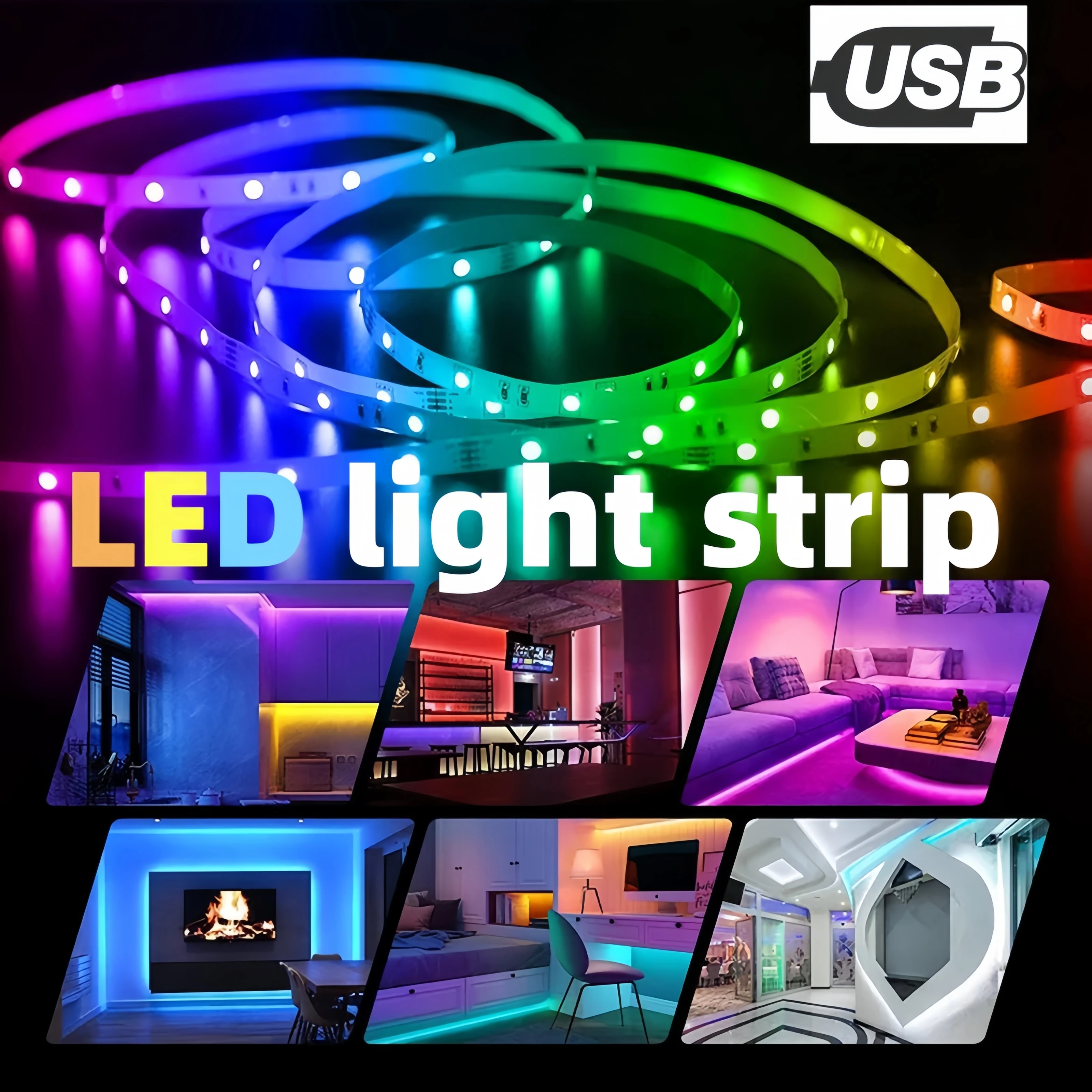 블루투스 앱 제어 5050 USB LED 스트립, 로맨틱 장식, TV LED 백라이트, 1-20m, 촉감 좋고 붙임