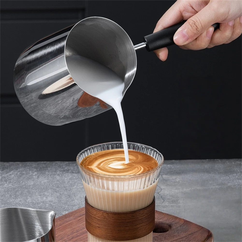 1X Long Handle  Turkish Coffee Pot Milk Pots With Pouring Spout Stainless Steel Chocolate  Melting Pan Sauce Heating For Kitchen