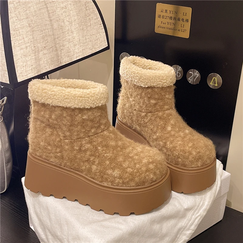 

Flats Platform Women's Ankle Boots Fur Suede Warm Shoes 2025 New Fashion Dress Winter Botas Designer Brand Cozy Mujer Snow Boots