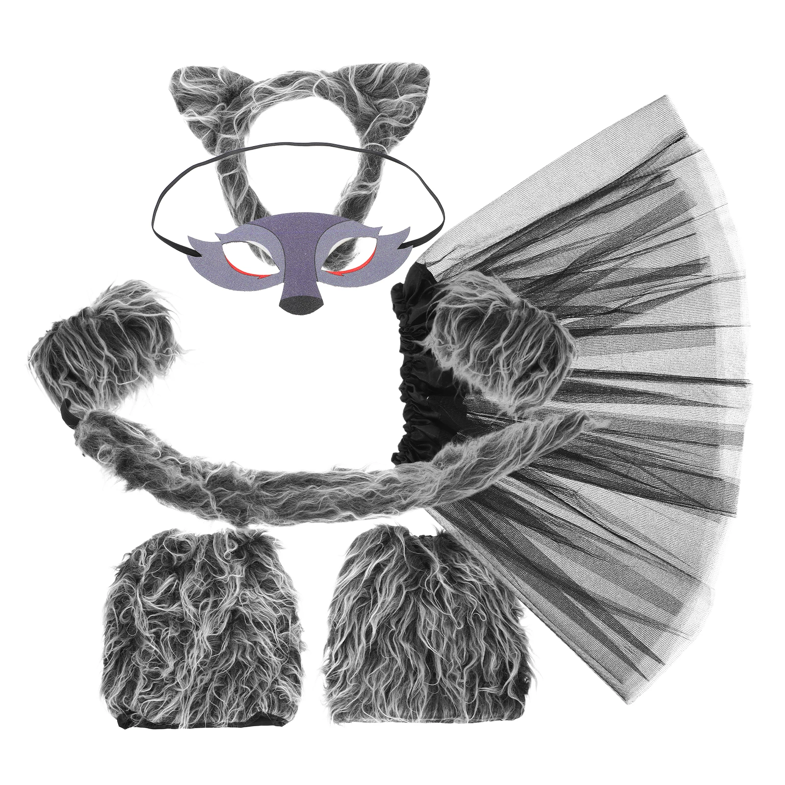 Set Kostum Serigala untuk Anak-anak, Telinga Realistis, Ikat Kepala, Ekor, Masker, Penghangat Kaki, Aksesori Pesta Bertema Halloween