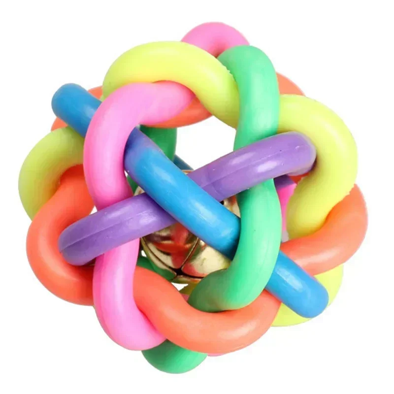 5cm/7.5cm Dog Rainbow Ball Toys Pet Cat Toy Toy For Interactive Chewing Playing Rubber with Small Bell