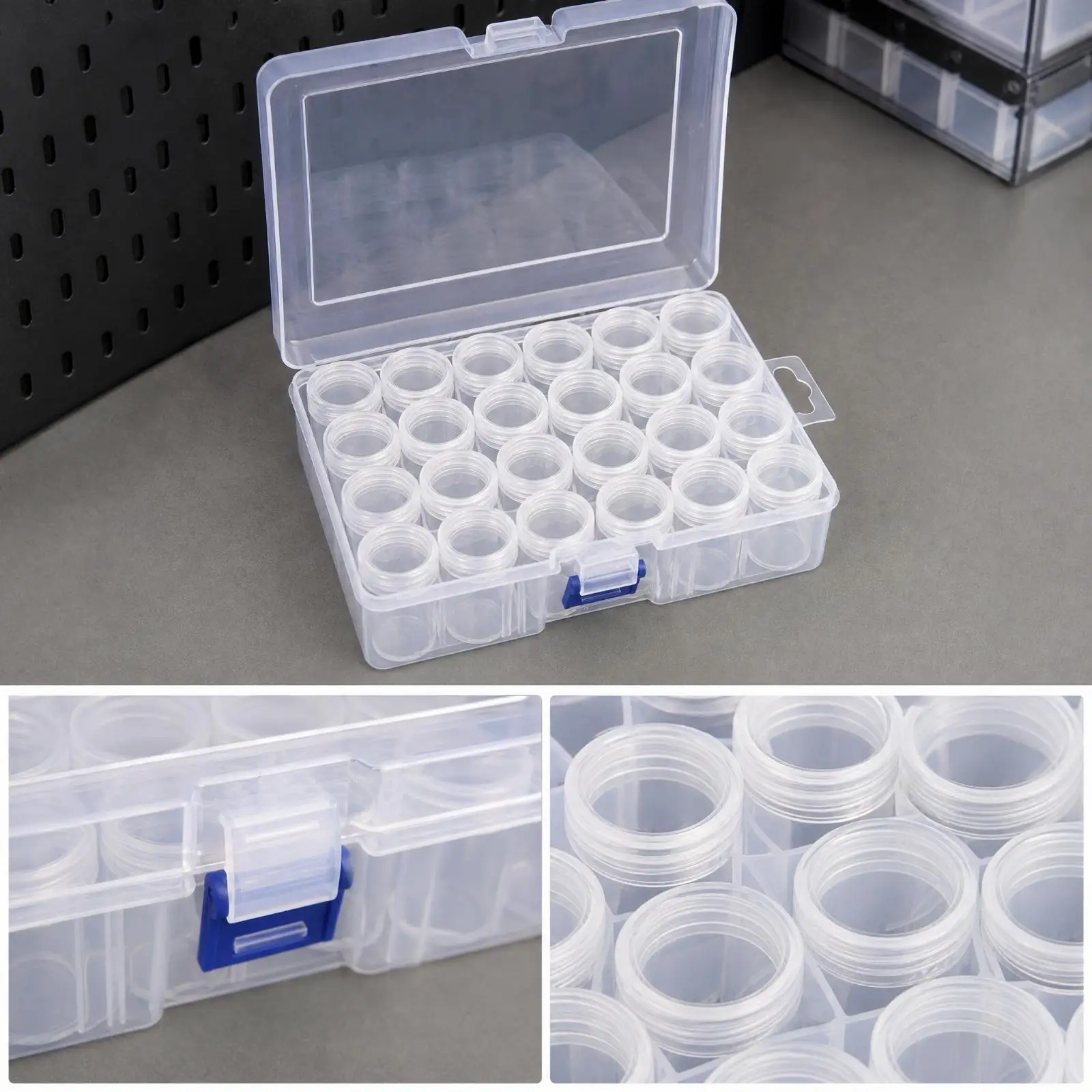 Bead Storage Box with Screw-Top Jars Transparent Plastic Organizer Case with Screw-Top Containers Plastic Jewelry Storage Case