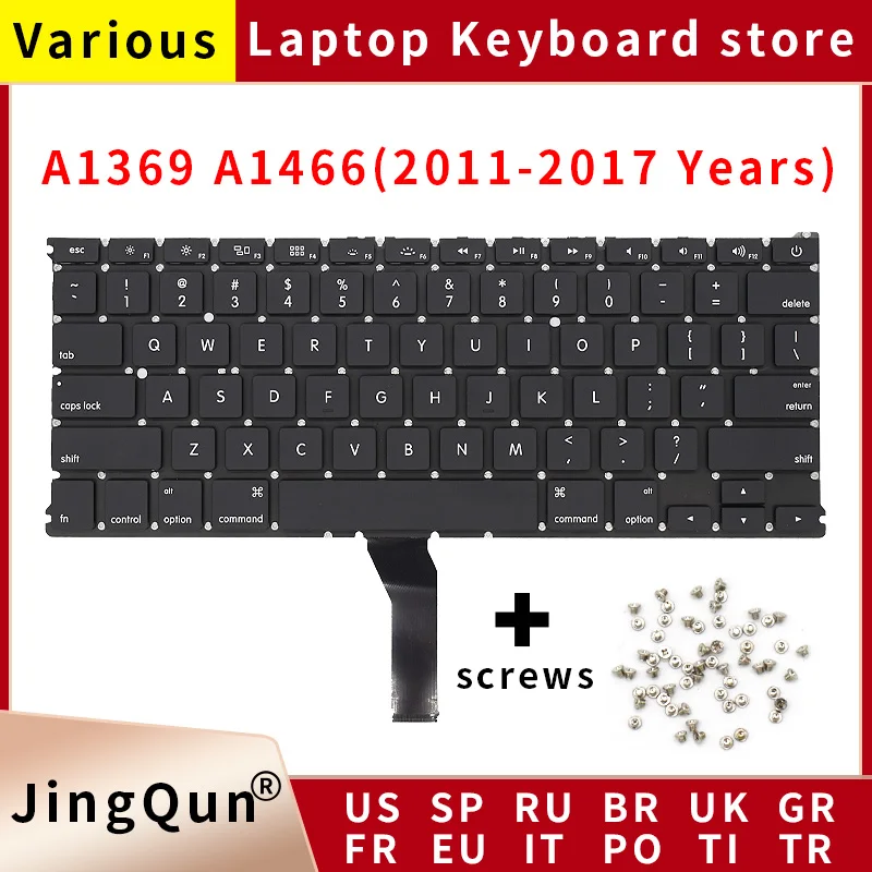 Laptop A1369 A1466 US UK rosyjski niemiecki francuski hiszpański portugalski klawiatura dla Macbook Air 13 "2011-2017 klawiatury darmowe śruby