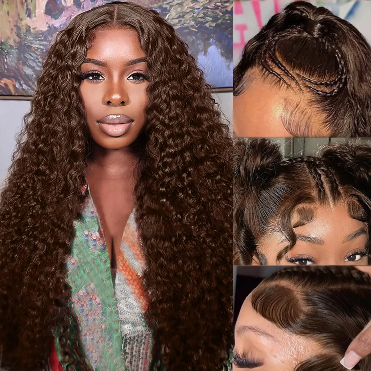 

Chocolate Brown Curly Lace Front Human Hair Wig 13x4 HD Transparent Lace Front Wig Deep Wave Brazilian Human Hair With Baby Hair