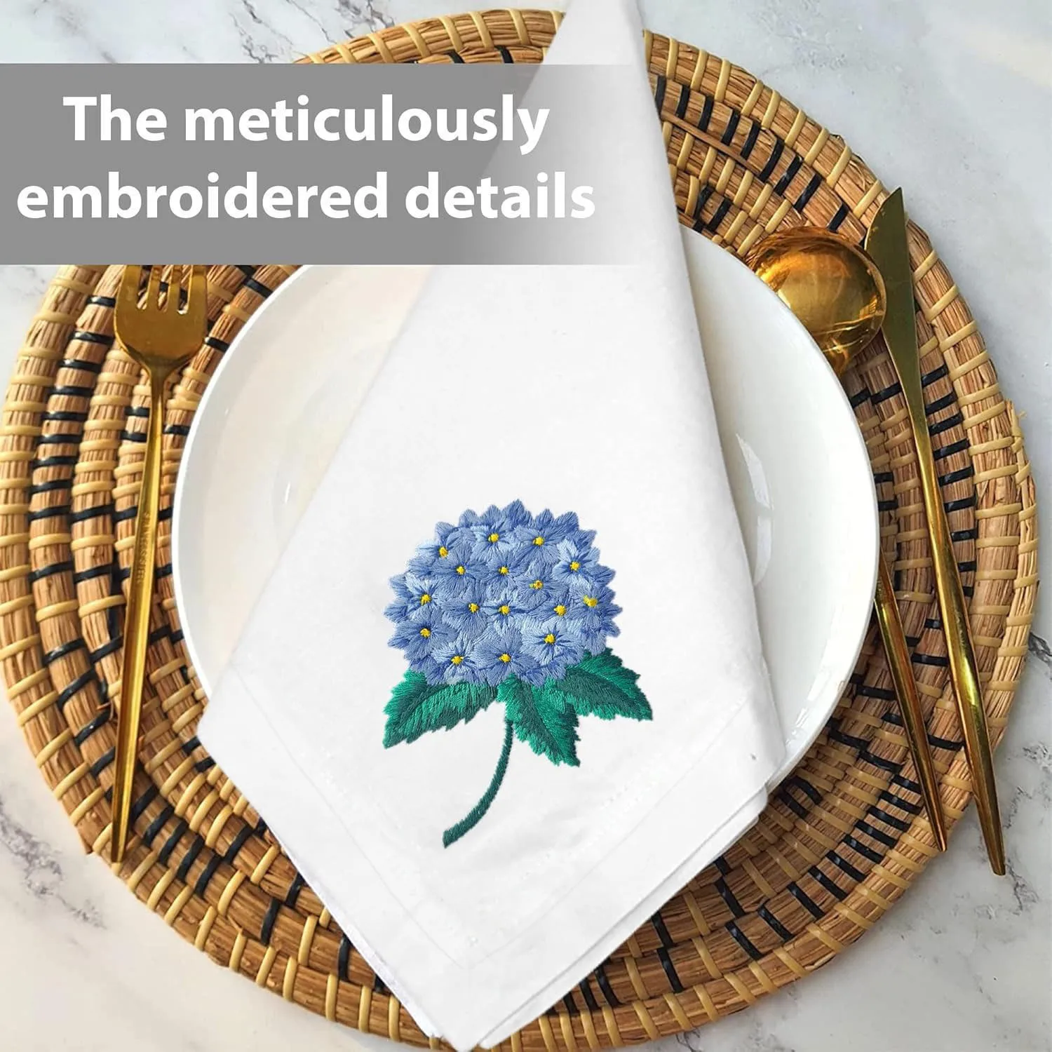 Cotton and Linen Embroidered Napkin Cloth Hydrangea Square Wedding Birthday Party Decorative Mouth Cloth Tea Towel 44cm