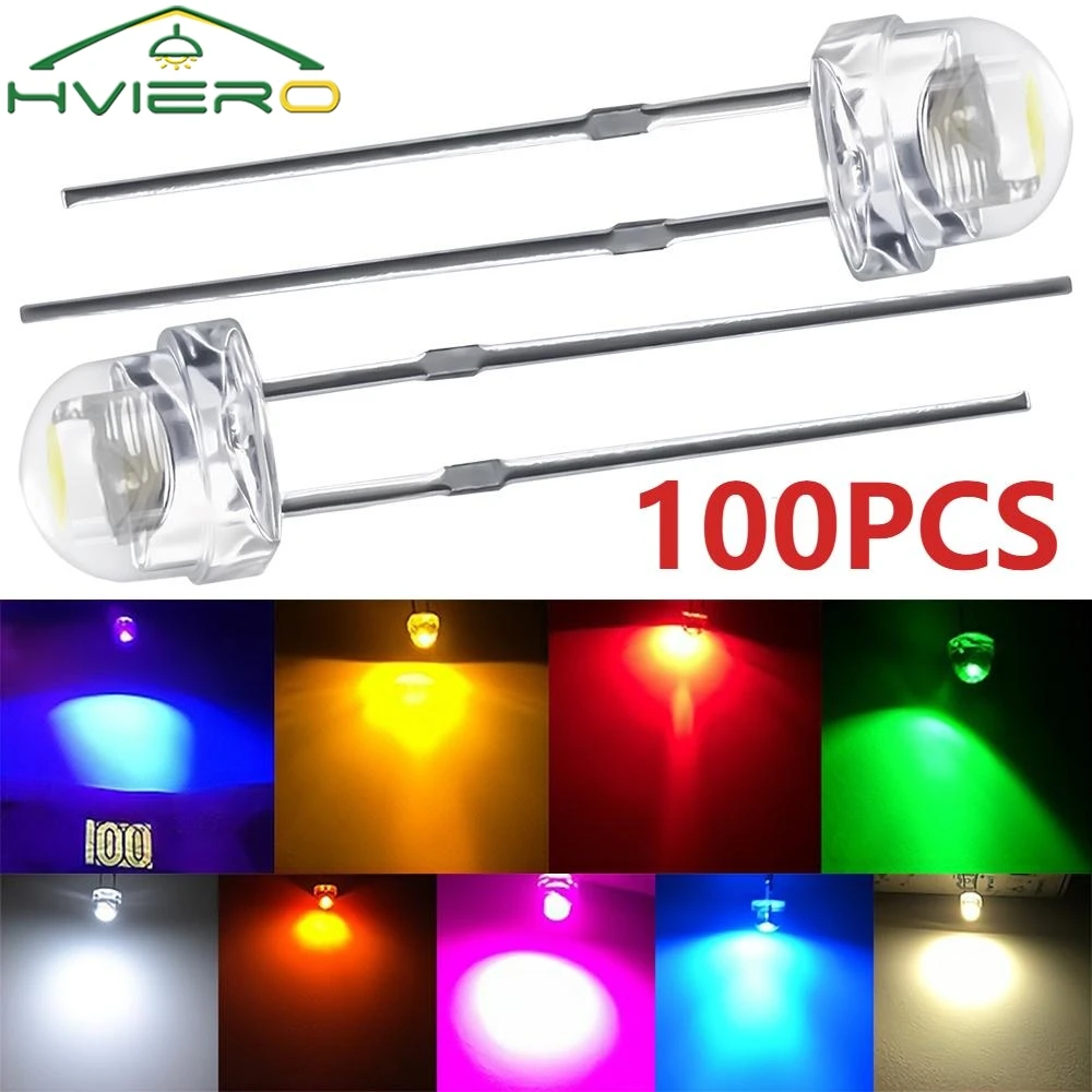 100 pièces 5mm LED chapeau de paille blanc rouge vert bleu jaune SMD SMT eau claire lumineux grand Angle Diode électroluminescente ampoule bricolage lumières perle