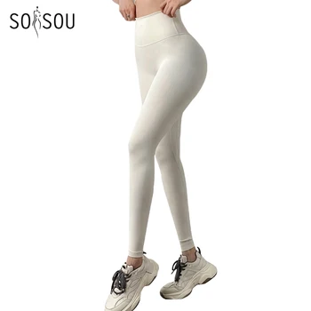 SOISOU Leggings in Nylon pantaloni da donna Yoga Sport Fitness palestra Leggings elastici traspiranti a vita alta per abbigliamento Fitness donna