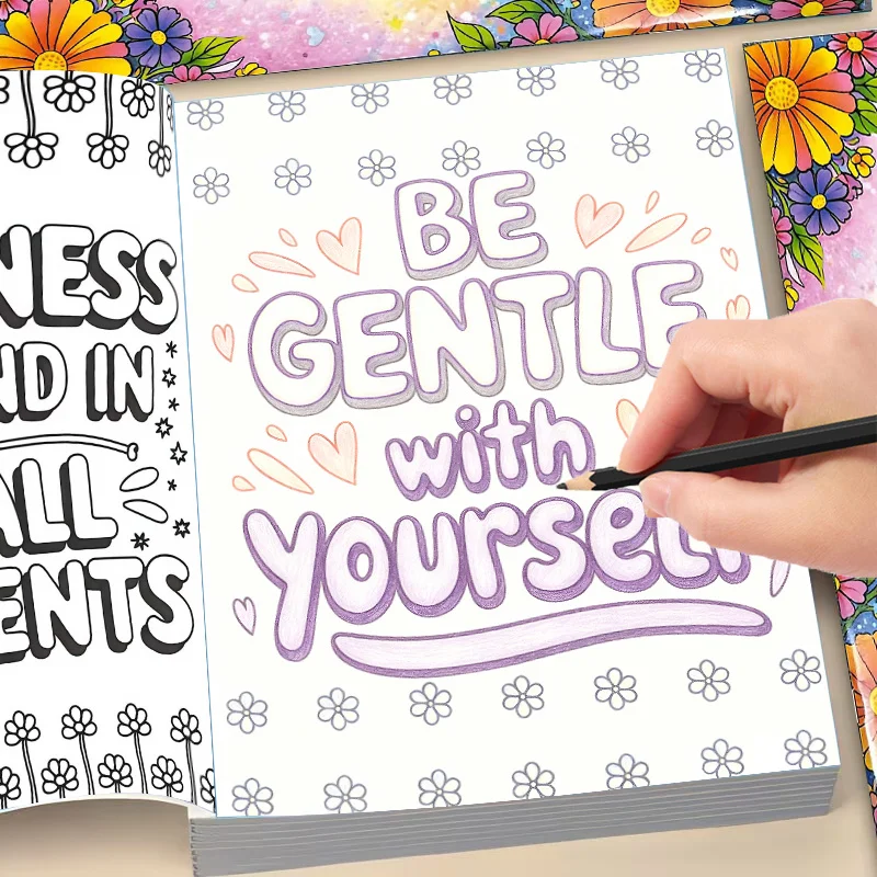 Mental Health Coloring Book for Adults & Teens, Beautiful Floral Border Art Designs, Stress Relief Relaxing Colouring Pages