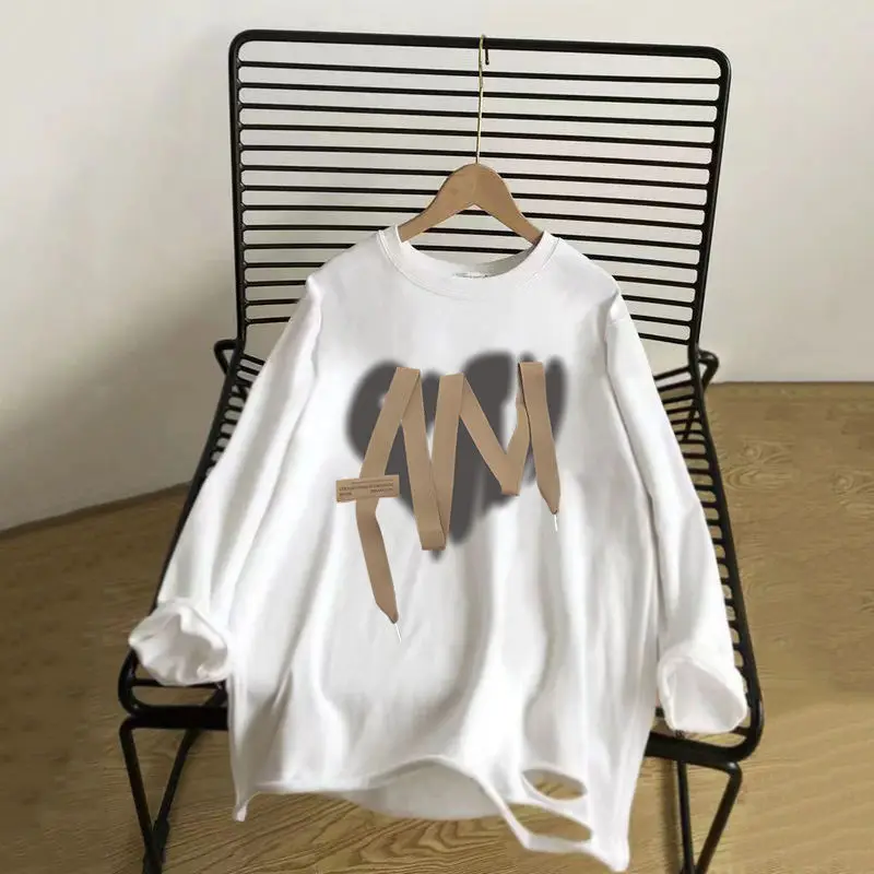 Solid Color Undercoat Spring Autumn Long Sleeve Women's Clothing Casual Ladies Pullovers Fashion Printing Tops Loose T-Shirts