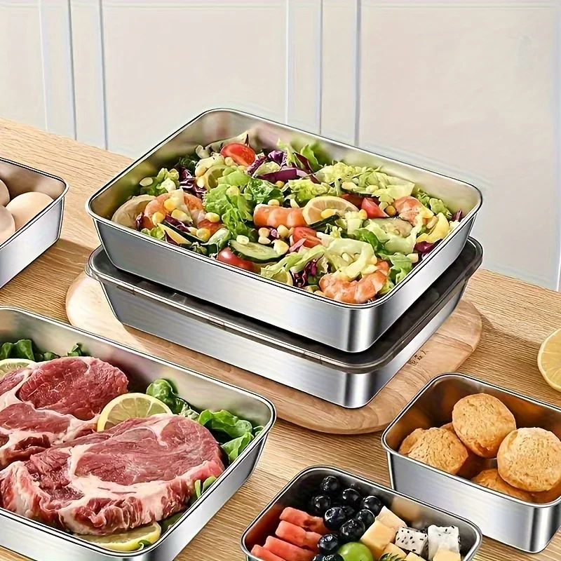 Leakproof Stainless Steel Square Containers, Flip-Top Sealed Lids, Microwave Safe Reusable Food Storage Organizer