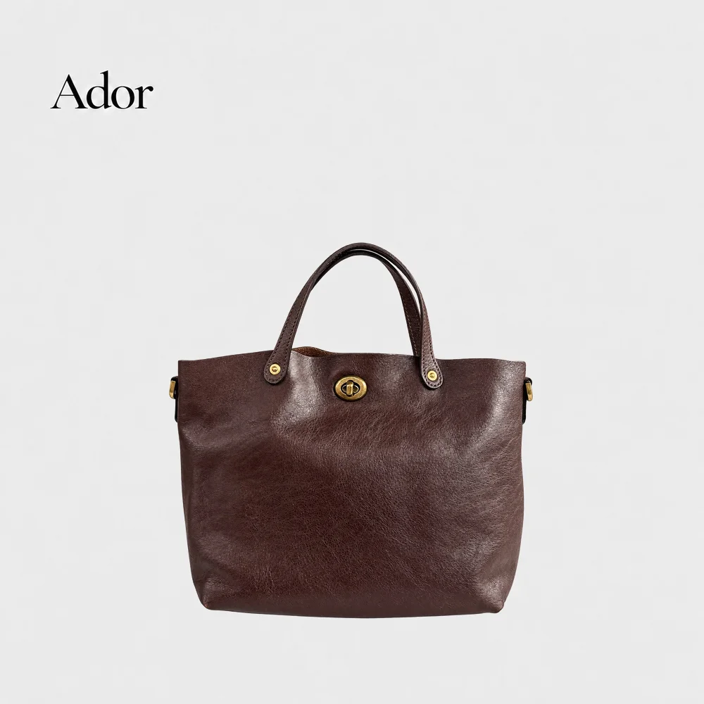 Genuine Leather Tote Bag for Women Large Capacity Top Handle Handbag Turn Lock Shoulder Bag for Work Shopping Travel