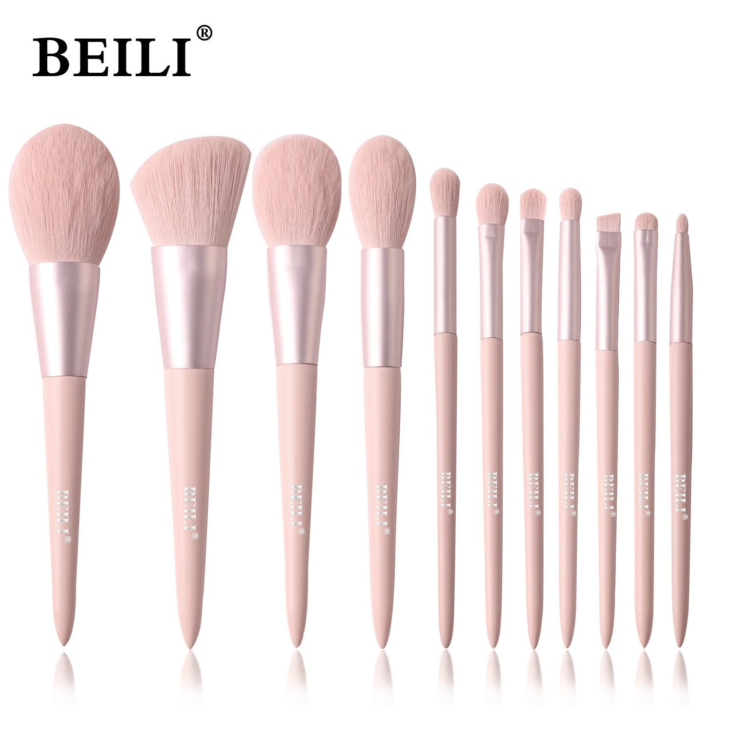 

BEILI 10/11 pcs Pink Makeup Brushes Set Vegan Eyebrow Eyelash Powder Synthetic Hair Foundation Brush Make Up Tools For Women