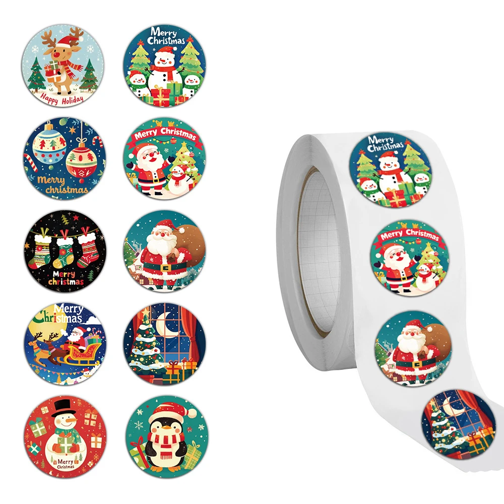 500pcs/Roll Kawaii Christmas Reward Stickers Funny Cute Santa Claus DIY Phone Guitar Cartoon Decoration Seal Label Sticker Gifts