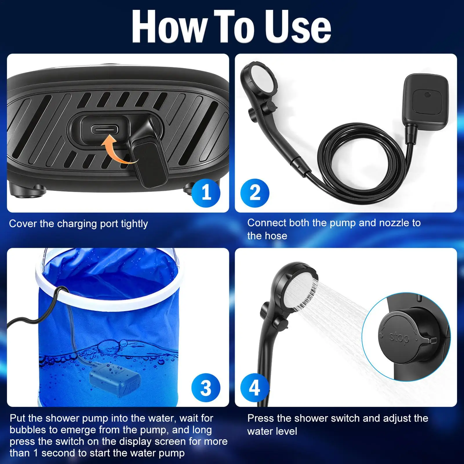 

Portable Camping Shower 2400mAh Garden Watering Supplies Pet Cleaning Travel Shower For Campers Beach Road Trip Gardeners