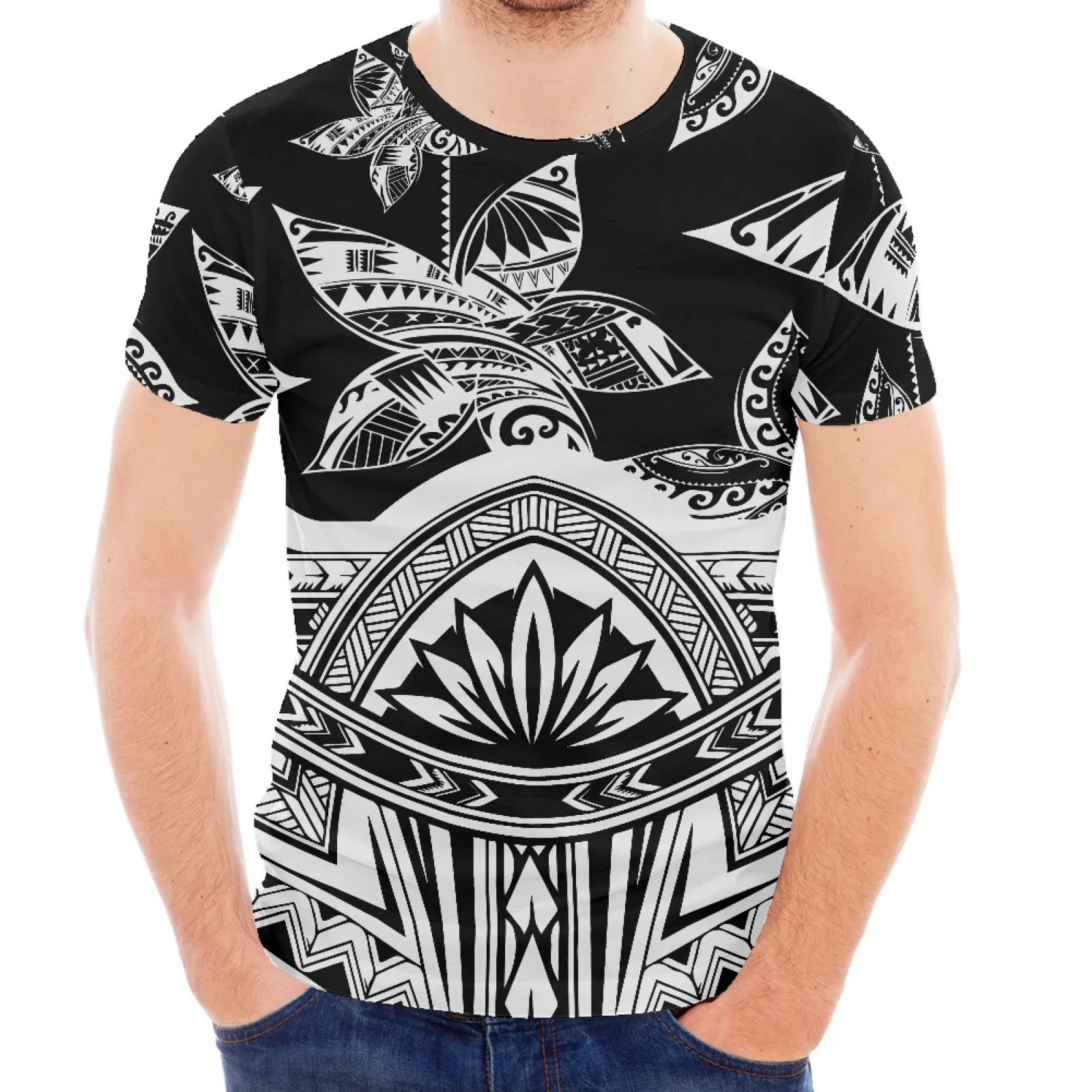 Polynesian Tribal Hawaiian Totem Tattoo Hawaii Prints T Shirt For Men Print Short Sleeve Top Casual Beach Man's  Vintage T Shirt