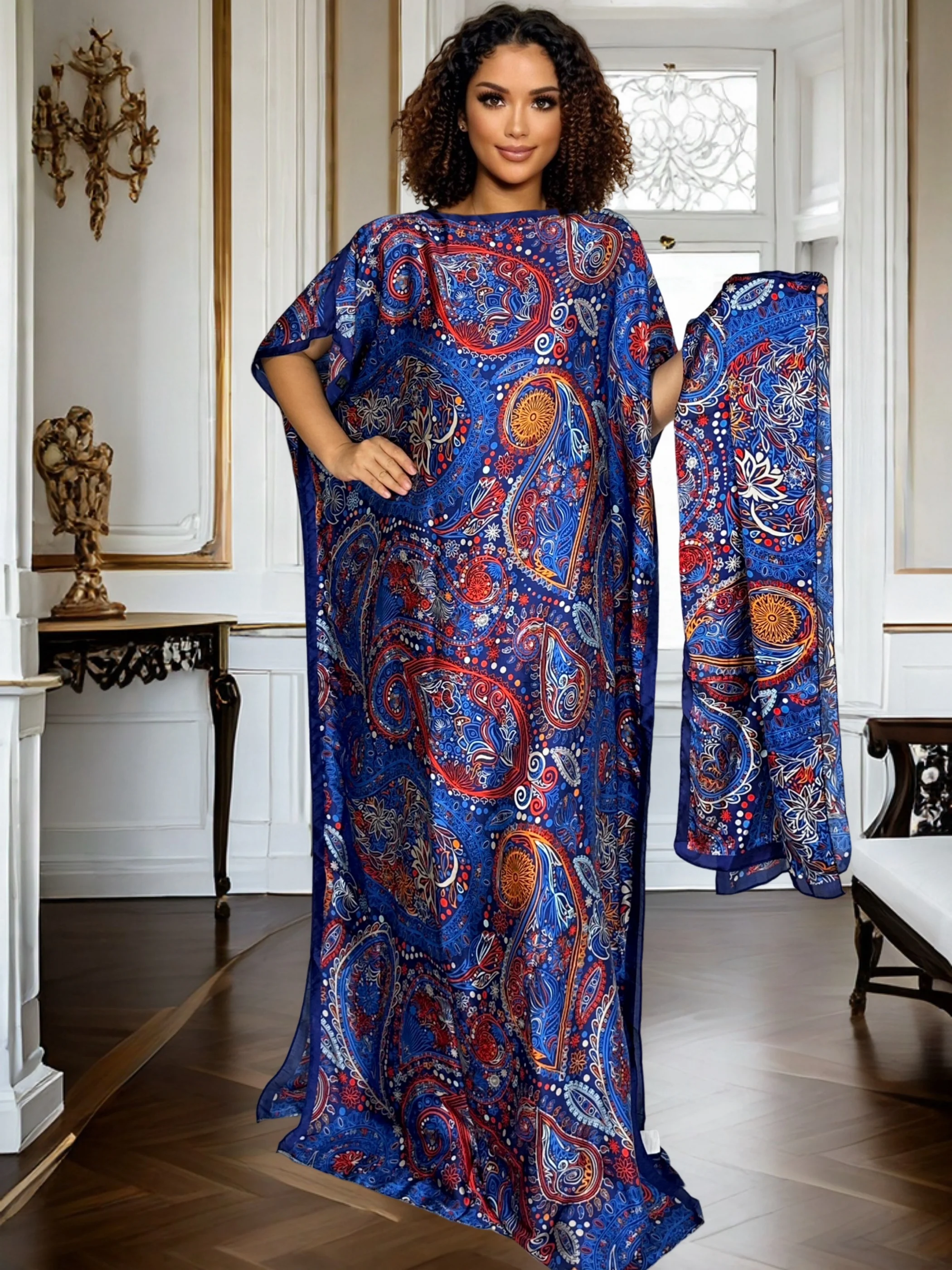 

All Over Pattern Colorful Printed Women Beach Kaftan Maxi Dress