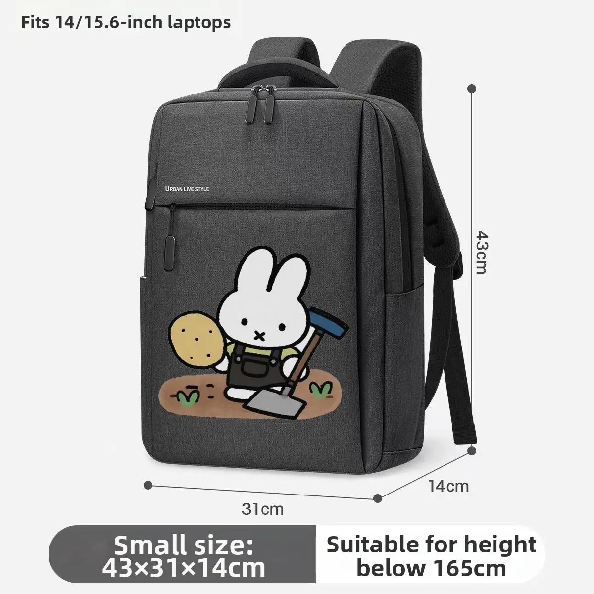 حقيبة ظهر Miffy الجديدة ذات السعة الكبيرة لرحلات العمل للرجال في الصباح، حقيبة ظهر للكمبيوتر المحمول بسيطة وأنيقة