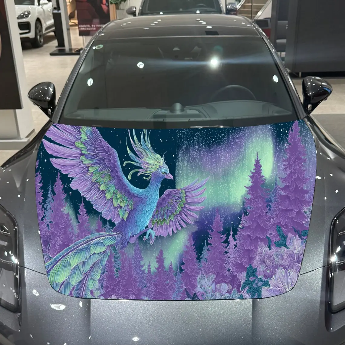 Aurora Phoenix Visual Wonder PVC Car Engine Hood Vinyl Wraps, Self-Adhesive Waterproof Car Hood Decal Sticker, Car Decoration Pr