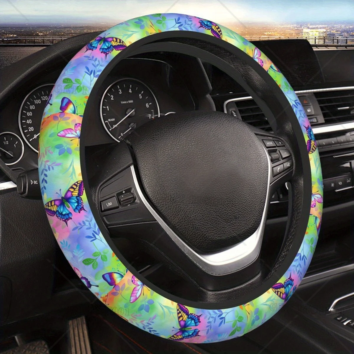 

Neon Butterfly Steering Wheel Cover for Women Thickened Universal 15in/38cm Car Accessories Comfortable Steering Wheel Protector