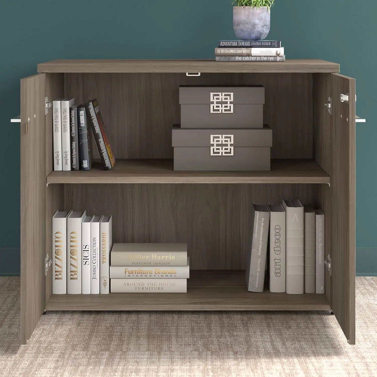 Armoire de rangement avec portes en Hickory moderne, Office 500, 36W, assemblé