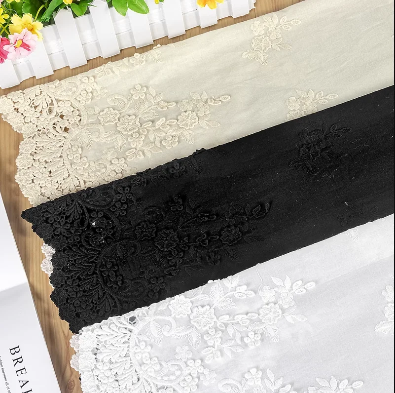 Bilateral Symmetry White Cotton Openwork Embroidery Lace Fabric Skin-friendly Soft Summer Dress Lace Fabric Width 130Cm RSRS4369