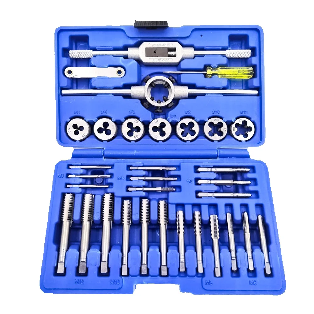 Podofo Metrisches Gewindebohrer- und Schneideisen-Set, 32-teilig, professionelle Gewindeschneidwerkzeuge für präzise Metallbearbeitung, inklusive M3-M12 Gewindebohrer, Schneideisen und
