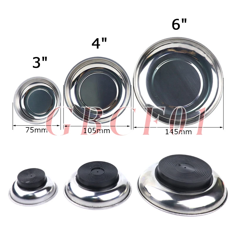75/105/145 Magnetic Tray Circular Magnetic Parts Bowl Screw Storage Tray Stainless Steel Tools Tray For Auto Suction Pad Tools