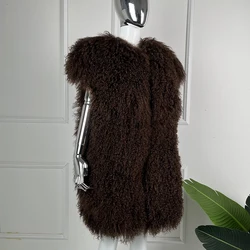 Women's Lamb Fur Vest Real Sheepskin Vest Mongolia Sheep Fur Vests Female Winter Clothing 2024 Fashion New Arrivals