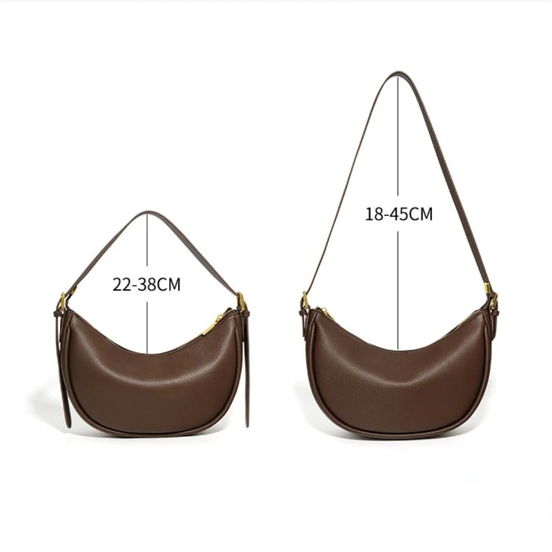 2023 New Women\'s Saddle Bag Leisure Messenger Bag Cow Leather Commuter One Shoulder Bag Large Capacity Underarm Crescent Bag