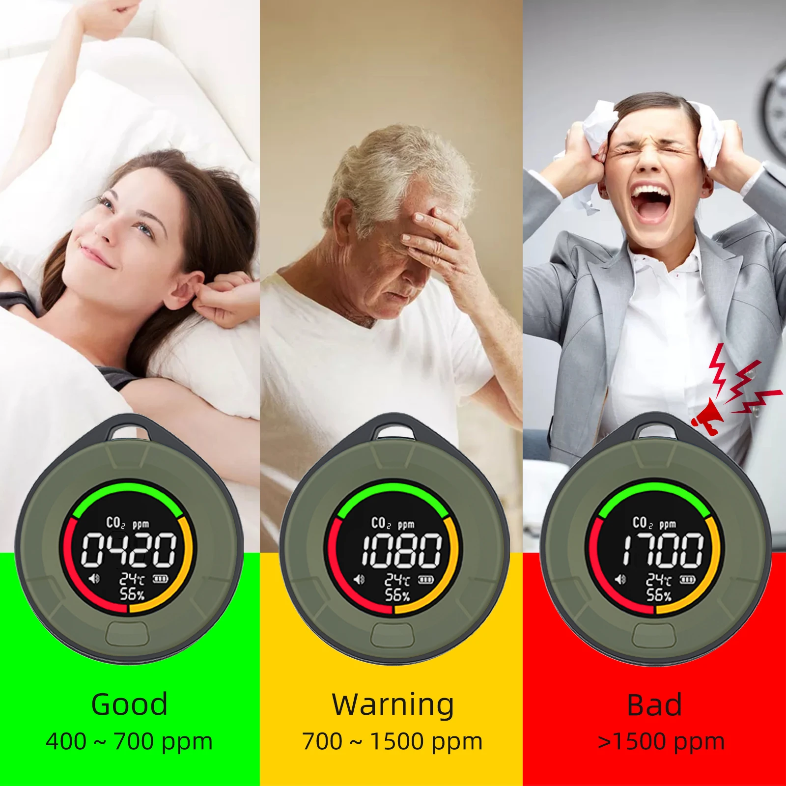 PTH-10C Mini CO2 Detector Infrared NDIR Sensor Carbon Dioxide Air Quality Monitor HD LED Screen TYPEC Charging for Camping Car