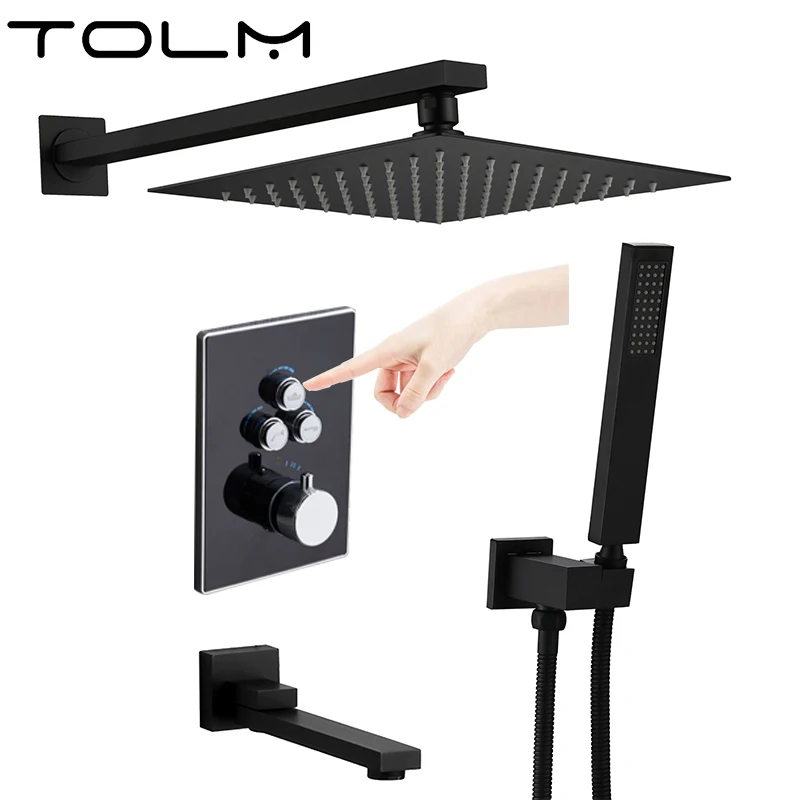 

WALL Black Constant Temperature Rainfall Shower Hand held Sprinkler Inlet Water Holder Filling the Bathtub spout Bathroom Faucet