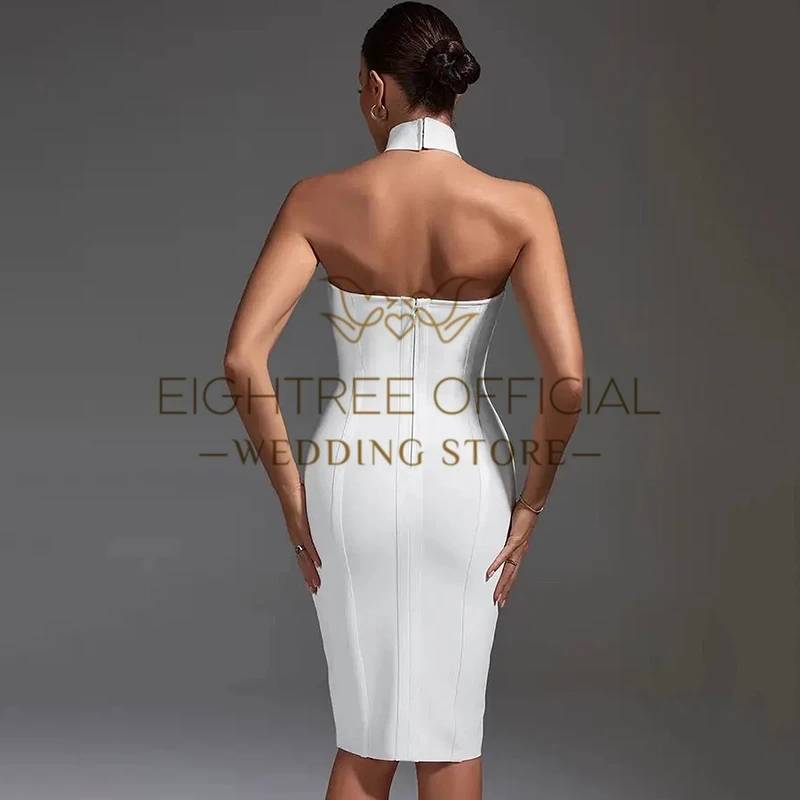 Eightree-Robe de mariée courte blanche, licou sirène, perles en satin, patients, robe Boho Beach, Rhde mariage, quelle que soit la taille personnalisée, 2024