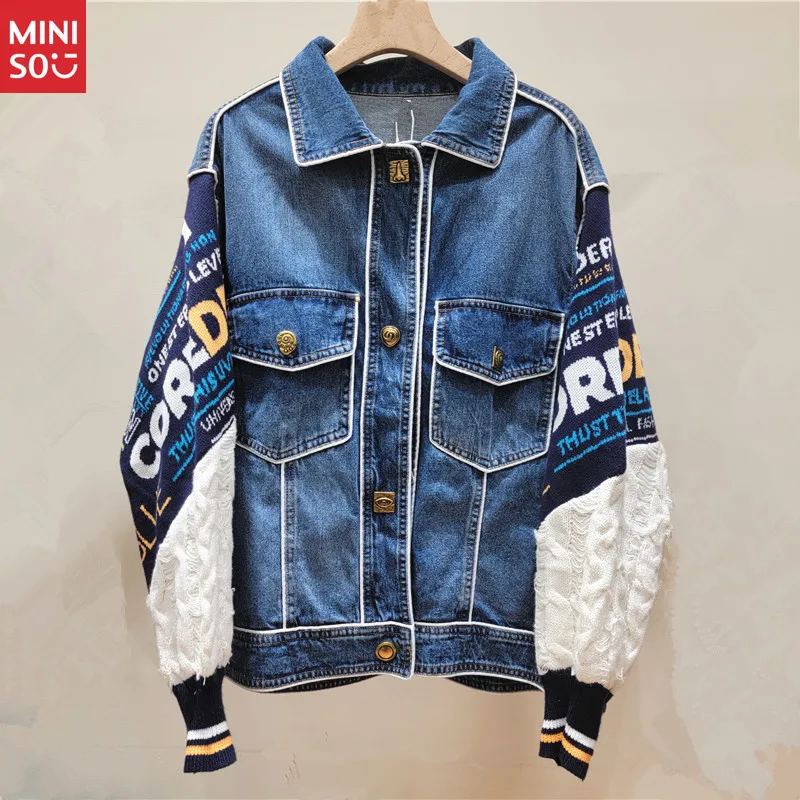 

Miniso 2025 Women's Denim Jacket, Korean Oversized Short Patchwork Coat for Autumn