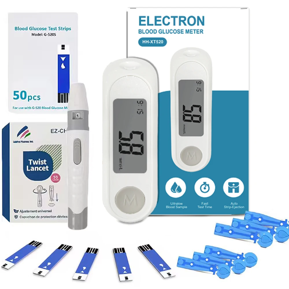 Kit de teste de diabetes medidor de glicose no sangue com tira de teste 50/100 lanceta medidor médico de açúcar no sangue 5S obter resultado rápido amostra de 0,7μl