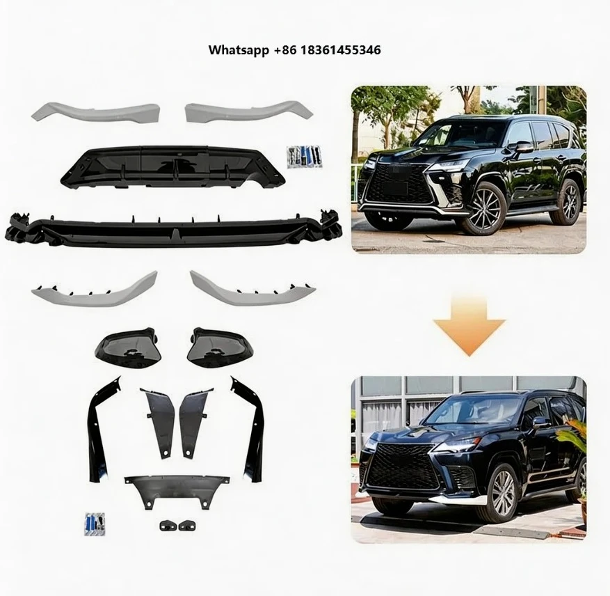 

For 2022+ for LX600 Series Sport Front Bumper Lip Conversion Kit with Tow Hook & Clips New Updated Design Hot Selling