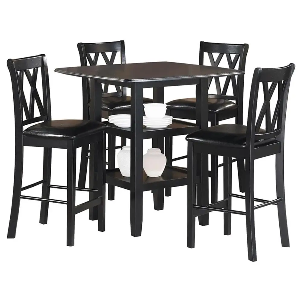 Solid Wood Counter Height Dining Set, 5-Piece Table with 2 Shelves & 4 X-Back Chairs, 39.5 in Kitchen Dining Room, Customized