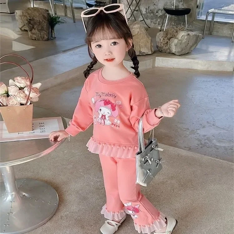 Sanrio Baby Girls Clothes Sets Fashion Toddler Kawaii My Melody Kuromi Long Sleeves Pullover Sweater Pants Suits Kids Tracksuits