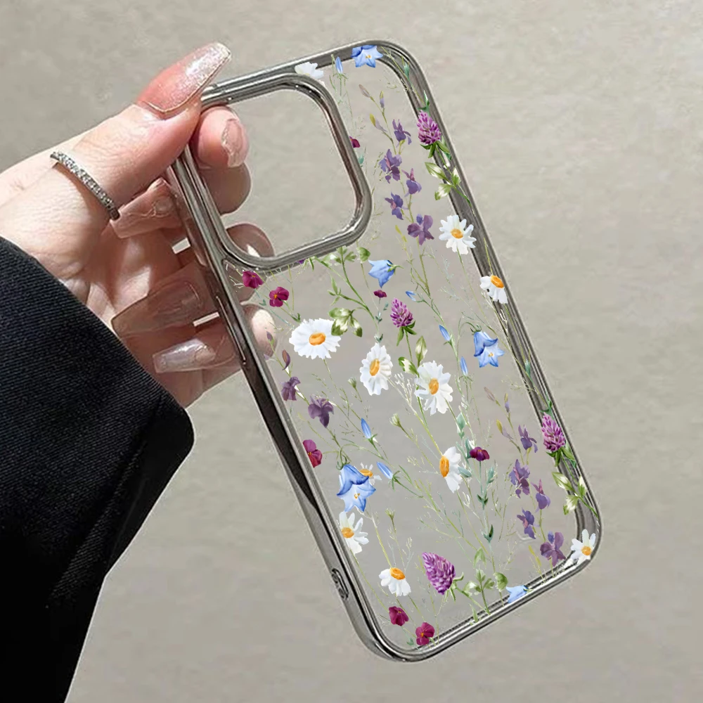 Blumen-Handyhülle für iPhone 17 15 13 14 16 11 12 Pro Max Plus 16 17 XR XS Hüllen Transparent Silberbeschichtet Luxus-Schutzhülle – Detail 10