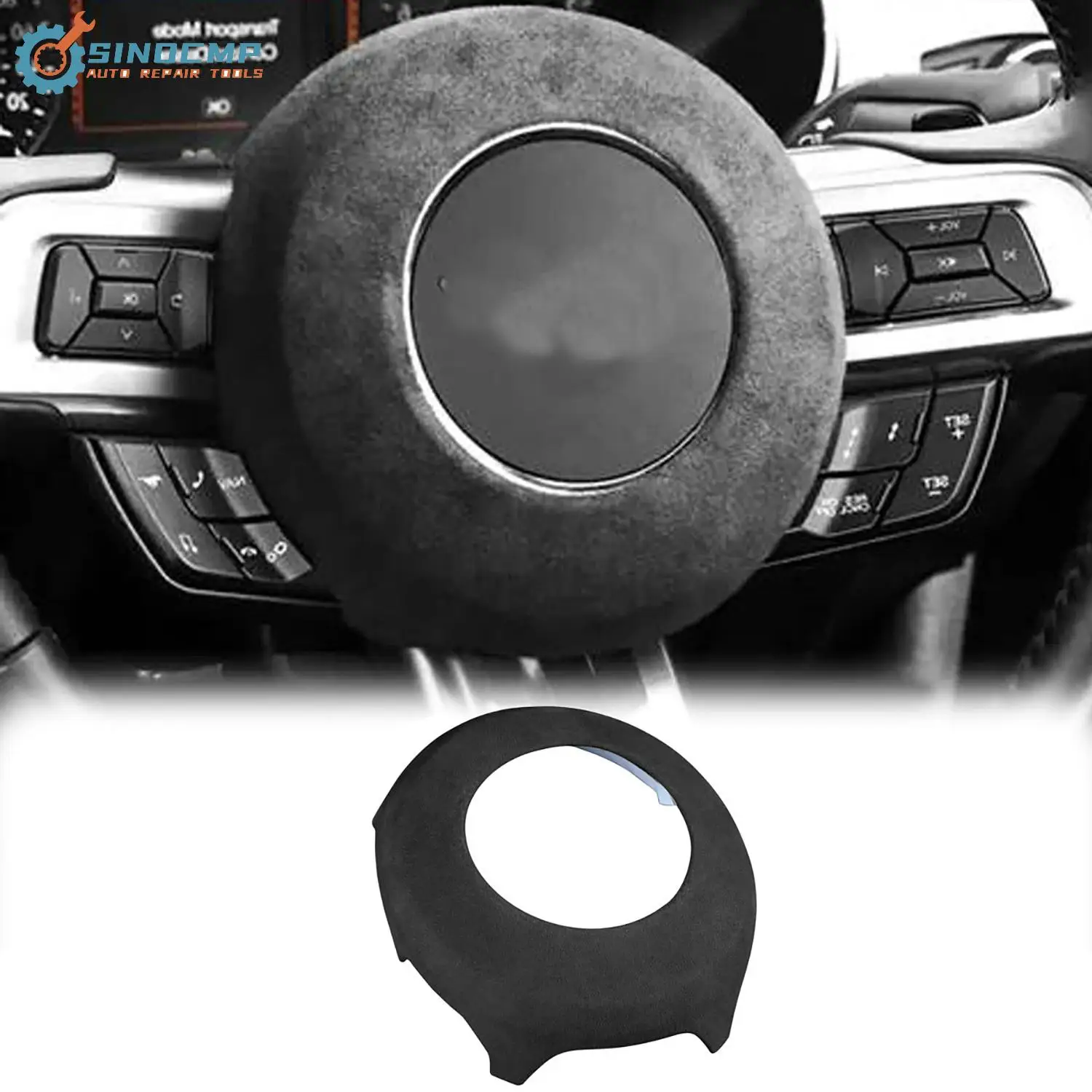 

1Pcs Suede Leather Steering Wheel Cover Trim For Ford Mustang 2015-2022 Dark Grey Auto Parts