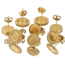 6Pcs Stainless Steel Round Glass Cabochon Base Flat Blank Post Flower Earring Making Supplies Studs Earring Back for Diy Jewelry