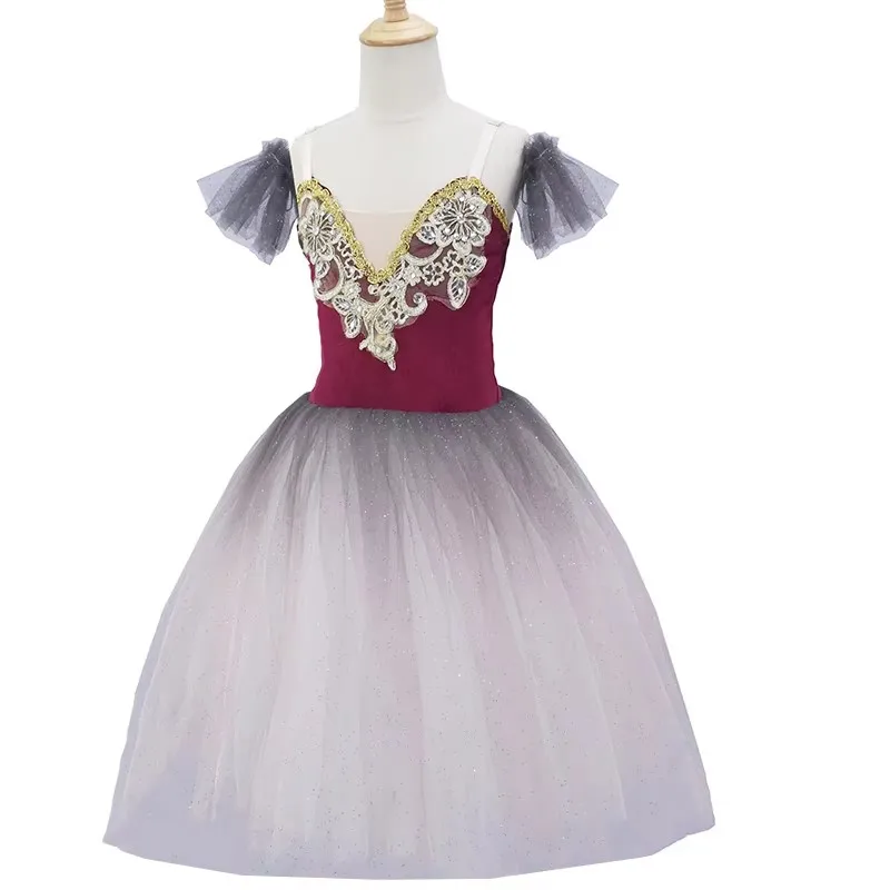Abbigliamento da ballo per bambini Tutù di fiori con paillettes Abito da balletto per ragazza Abito da tutu di danza moderna Abito da principessa per balletto per ragazze