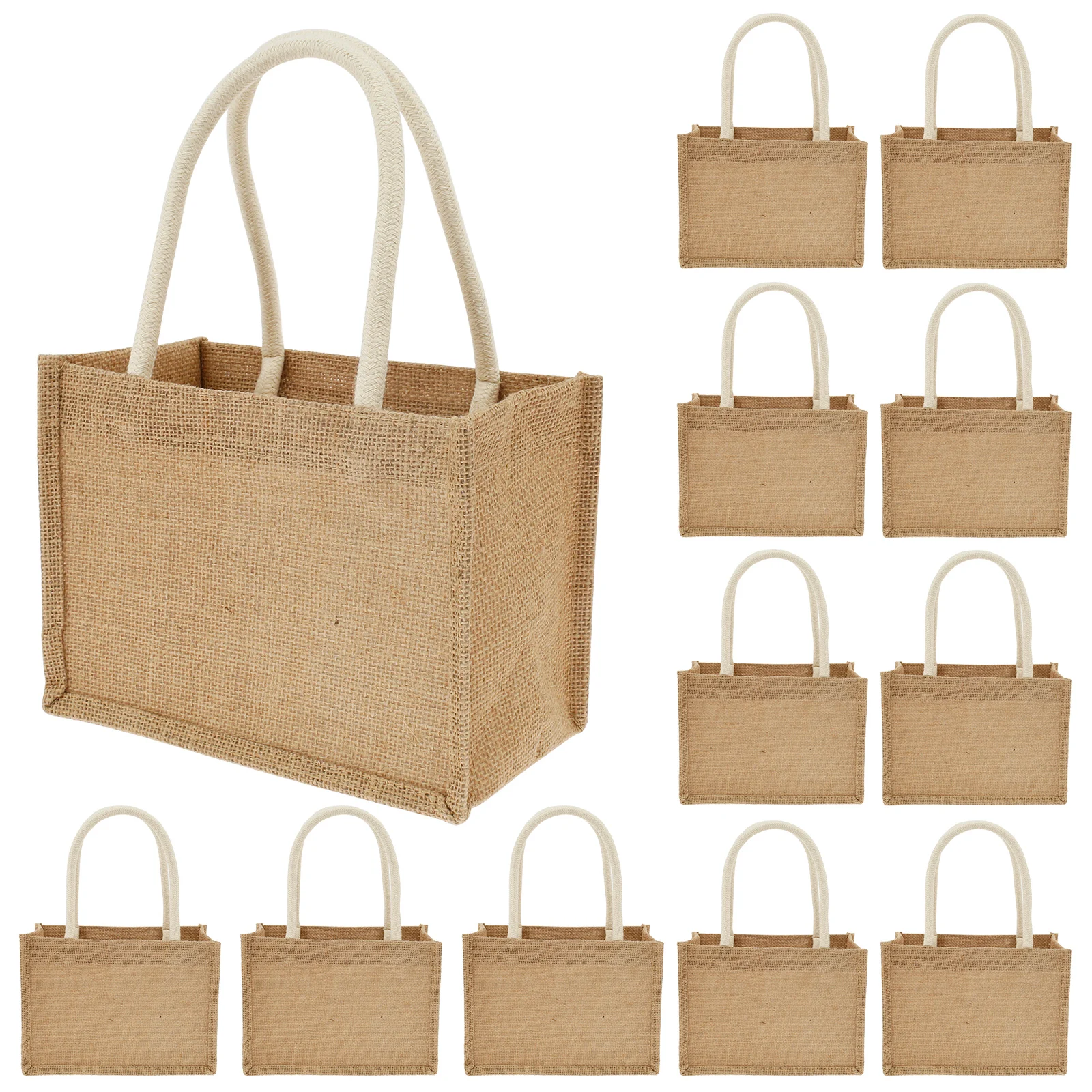 12/4PCS Burlap Tote Bags Mini Burlap Beach Bags with Handles Portable Jute Tote Bag Reusable Burlap Gift Bag Multipurpose Burlap