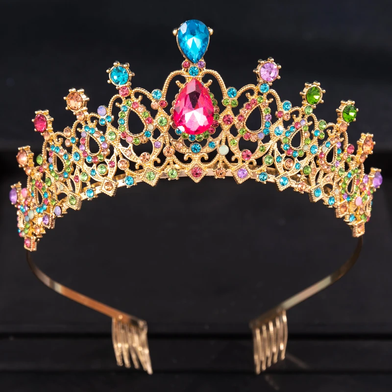 Barokowy Diadem kryształowa korona z grzebieniem Rhinestone bal Diadem i kobiety ślubne ślubne włosy akcesoria biżuteria korona Tiara