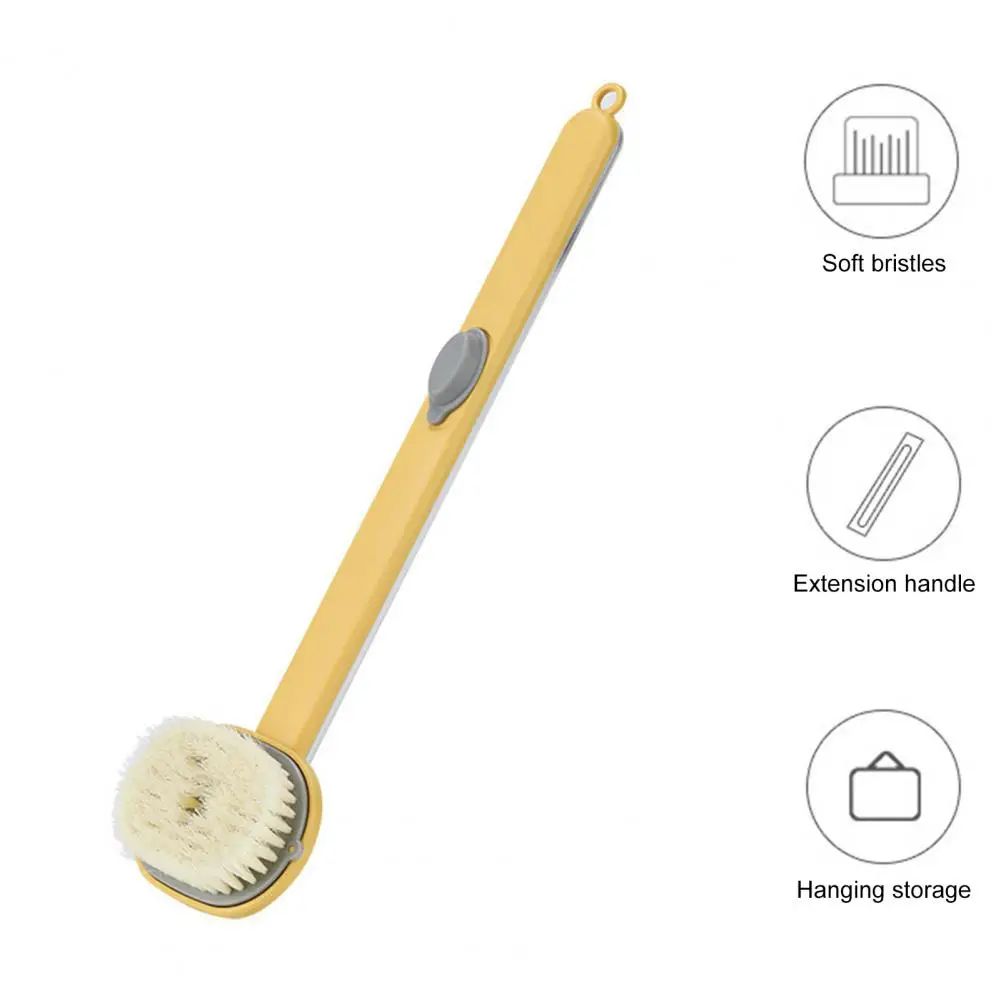 Hard-bristled Bath Brush Storeable Shower Gel Brush Long Handle Bath Brush with Soap Dispenser for Back Shower Massage Pbt