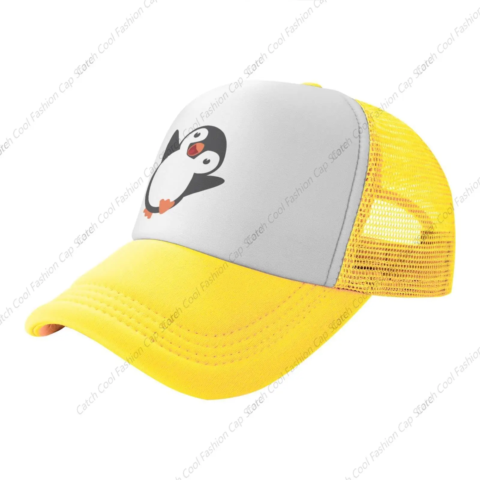 Cute Penguin Happy Baseball Cap Funny Distressed Trucker Mesh Hat for Women Men Sports Fishing Travel Outdoor Unisex