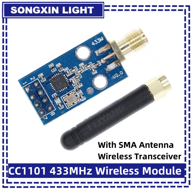 Module-8 CC1101 433 ميجا هرتز لاسلكي مع هوائي وحدة SMA لمضخم الإرسال والاستقبال الصوت Fm Lora منظم جهد إمداد الطاقة