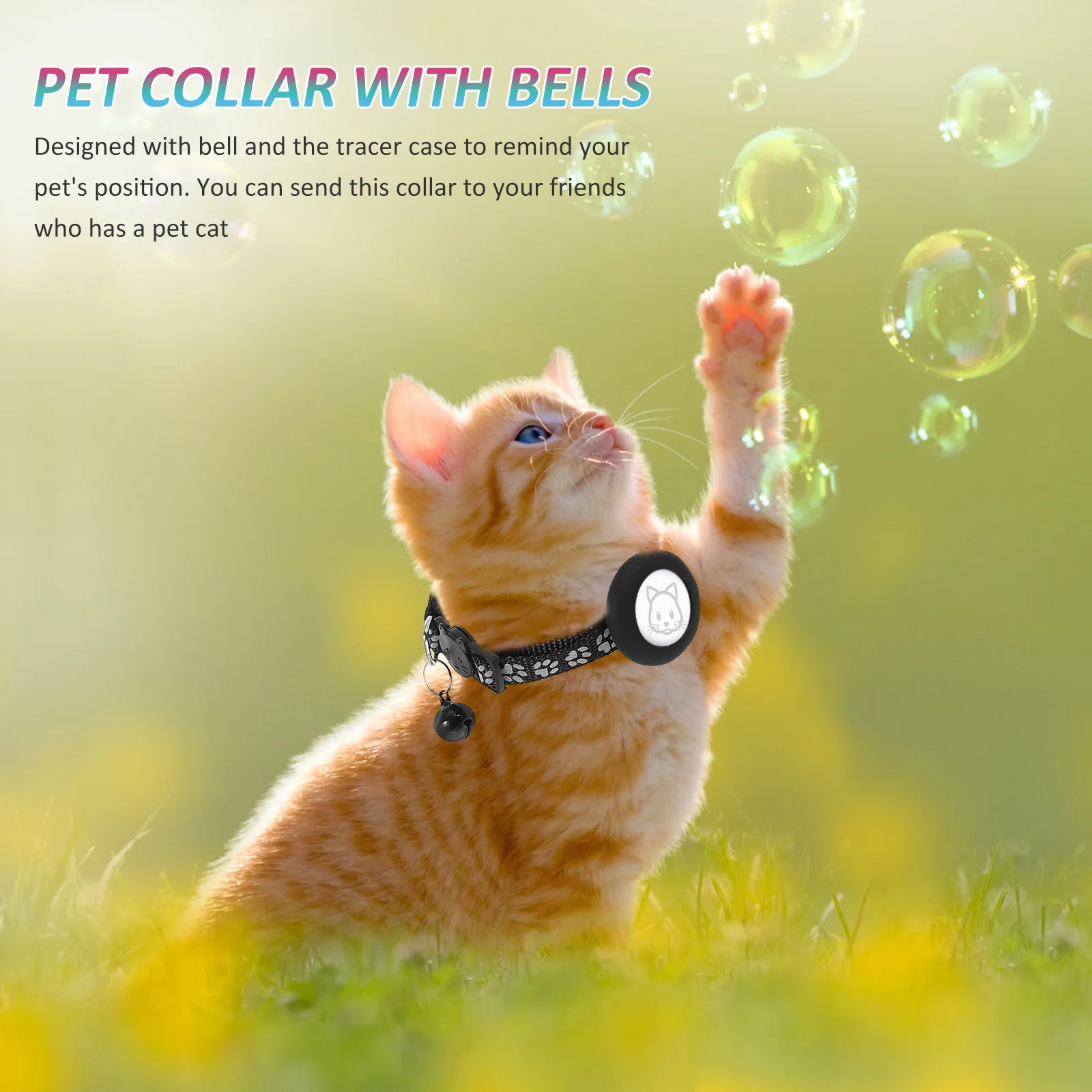 

Adjustable Cat Waterproof Tracer Case Reflective Bell Anti-Lost Soft Nylon Pet Collar for Small Dogs Kitten Collar