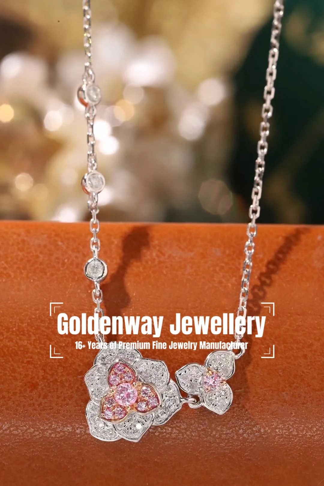 Certificated 18K Real Solid Gold Natural Pink Diamond Genuine White Diamond Rose Necklace for Women Timeless High Jewelry Gifts