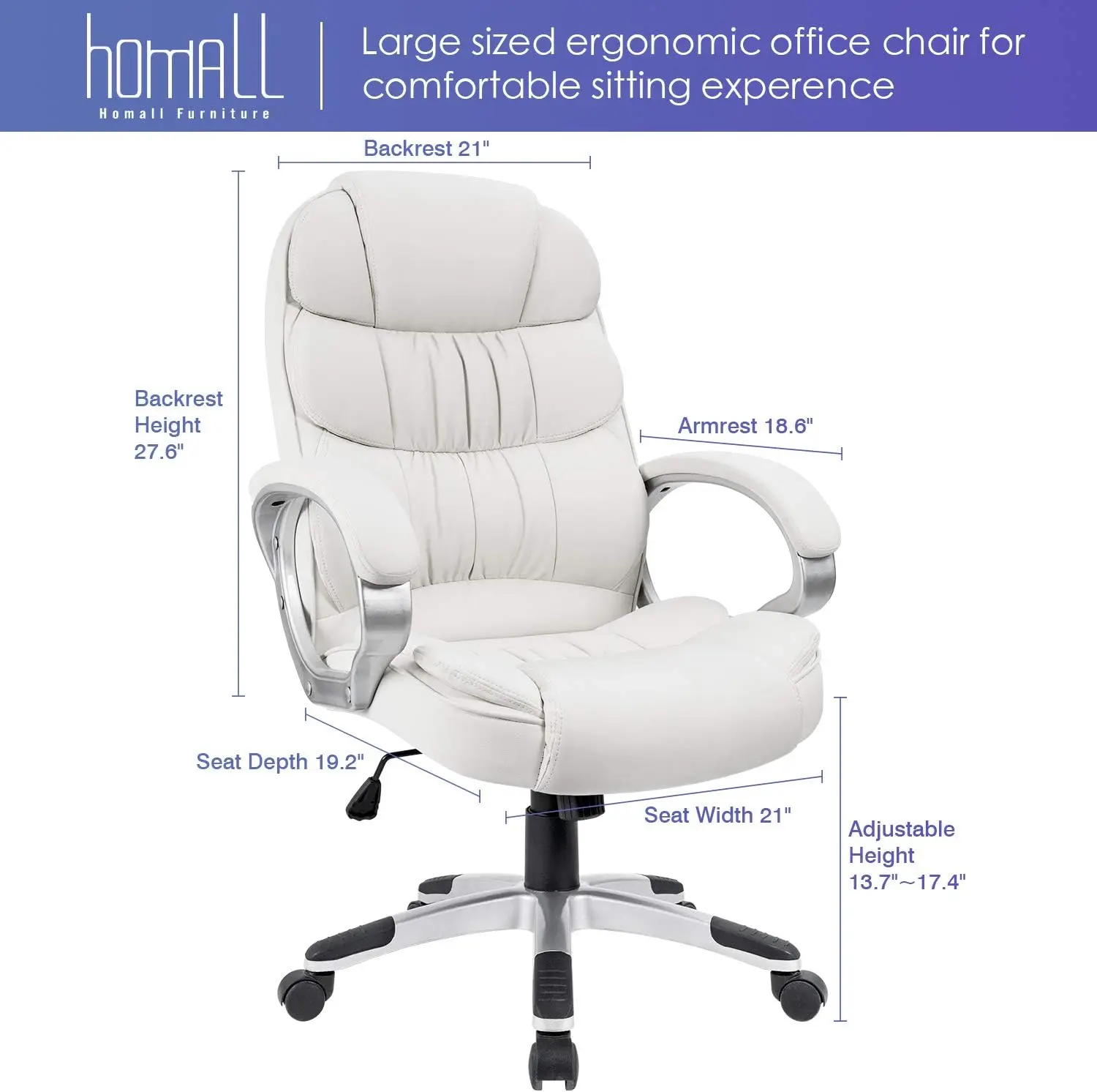 Office Chair High Back Computer Desk Chair, PU Leather Adjustable Height Modern Executive Swivel Task with Padded Armrests